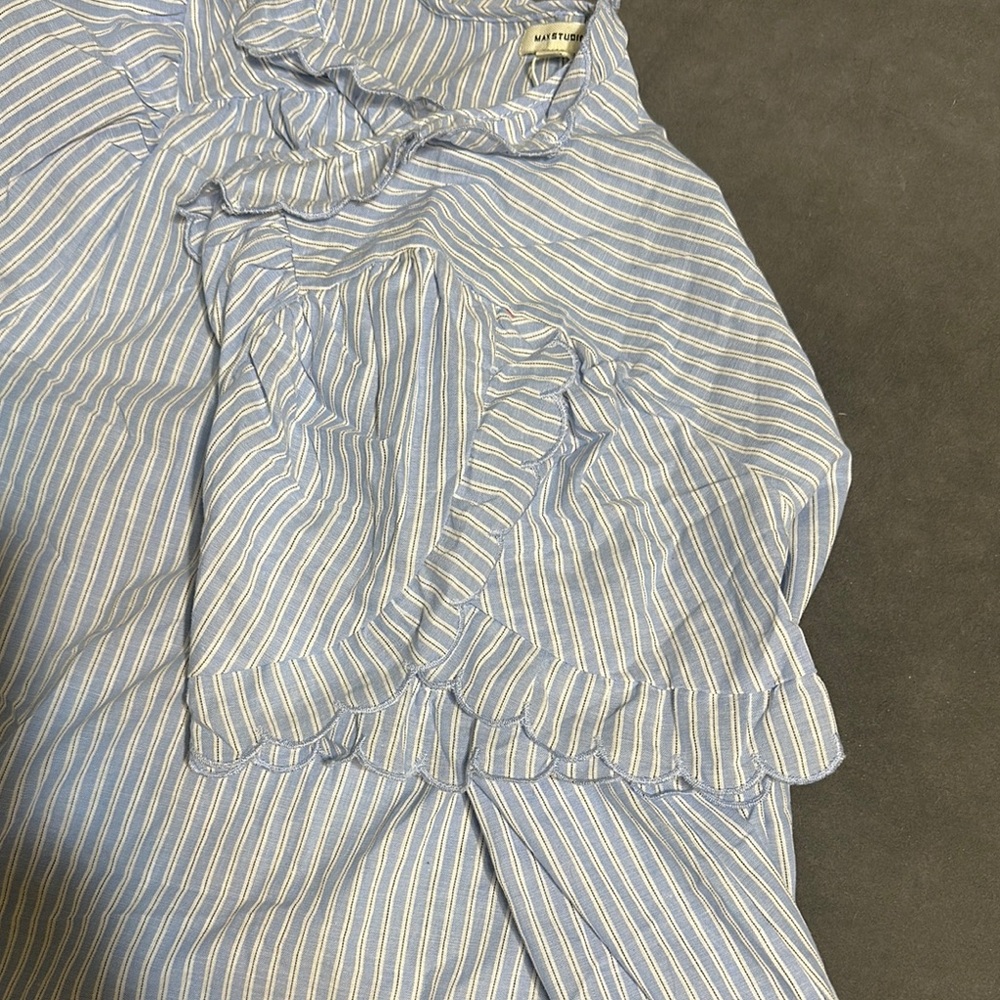 Max Studio Light Blue Ruffle Top - Picture 5 of 6